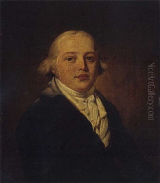 Portrait Of A Gentleman In A Black Coat And White Stock - view 1