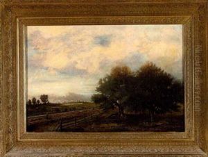 Figure Walking The Tracks Along The Mississippi With The City In The Distance by Edward Livingston