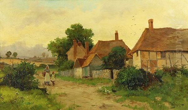 Figures Walking By A Farm - view 1