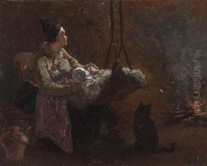 Mutter Mit Kind Am Feuer by Frederic-Theodore Lix