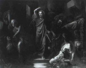 Jesus Chassant Les Marchands Du Temple by Frederic-Theodore Lix