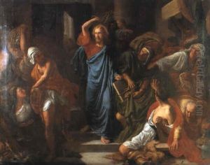 Jesus Chassant Les Marchants Du Temple by Frederic-Theodore Lix