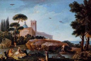 Paisaje Imaginario Con Figuras Cruzando Un Puente Y Ciudadela Al Fondo
