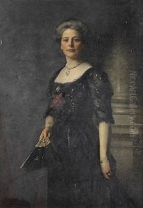Portrait Of Lady Margaret, Baroness Harlech, Full-length, In A Black Dress Holding A Fan