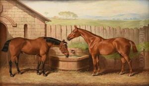 Two Hunters At A Water Trough by Edward Lloyd