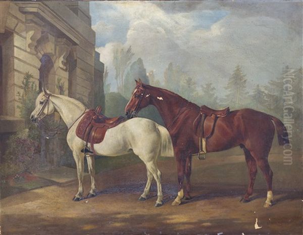 Two Saddled Hunters - view 1