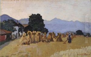 Paesaggio Con Covoni E Figura by Llewelyn Lloyd