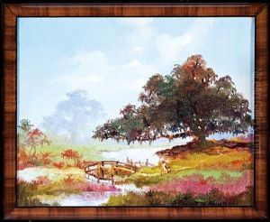 Louisiana Landscape With Live Oak, Bayou And Figures By A Bridge