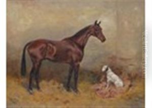 A Horse And A Dalmation In A Stable