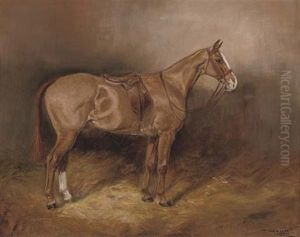 A Bay Hunter In A Stable (+ A Saddled Chestnut Hunter In A Stable; Pair) by Thomas Ivester Lloyd