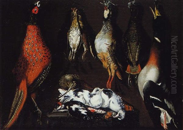 Nature Morte Avec Un Faisan, Des Perdrix, Un Canard Et Des Pigeons Sur Un Entablement - view 1