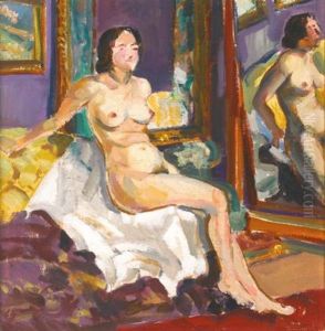 Seated Nude By A Mirror by Serguei Ivanovitch Lobanoff