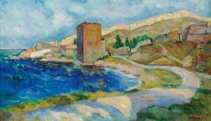 View Of Justinian's Tower, Feodosia by Sergei Ivanovich Lobanov