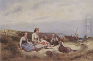 Repos De La Famille Sur La Greve by Charles Auguste Romain Lobbedez