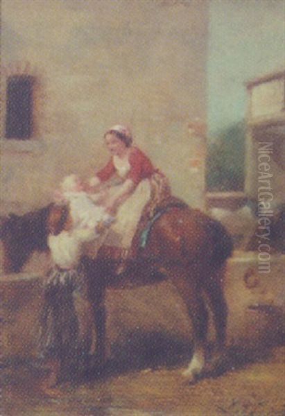Village Scene With Mother And Child On Horseback - view 1