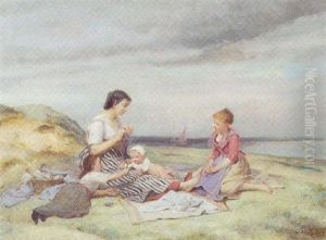 Tricot Sur La Plage by Charles Auguste Romain Lobbedez