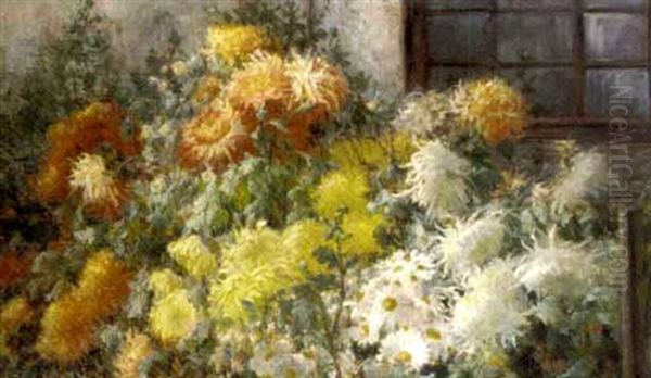 Chrysanthemum And Daisies Outside A Cottage - view 1