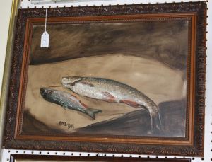 Study Of Two Fish Resting On Brown Paper by Frank Moss Bennett