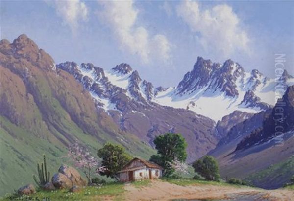 Cabin In The Snow-capped Mountains - view 1