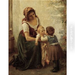 This Kiss (mother And Children) by Timoleon Marie Lobrichon