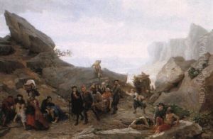 La Fuite Des Vaudois Pendant Les Massacres De Merindol Et Cabrieres by Timoleon Marie Lobrichon