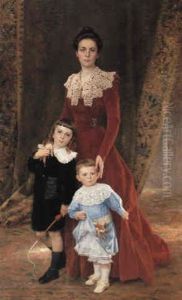 Portrait Of A Lady With Her Children by Timoleon Marie Lobrichon