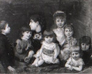 Mere Et Enfants by Timoleon Marie Lobrichon