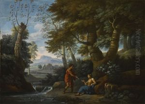 Landscape With A Fisherman And A Female Figure By A River Landscape With A Fisherman And A Female Figure By A River