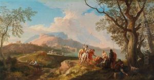 Rodomonte And Orlando In An Arcadian Landscape by Andrea Locatelli