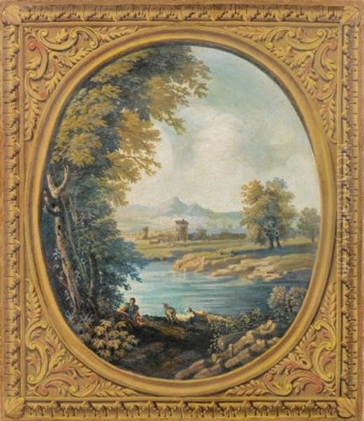 Decoration Set Depincting Italian Landscapes In A Painted Oval - view 1
