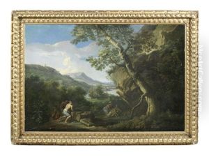 A Wooded River Landscape With Shepherds Observing Bathers