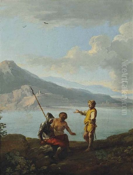 An Extensive River Landscape With Soldiers Conversing - view 1