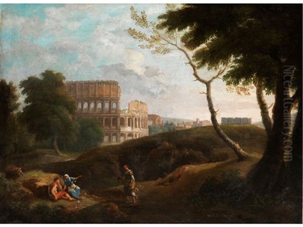 Romische Landschaft Mit Kolosseum Und Figurenstaffage - view 1