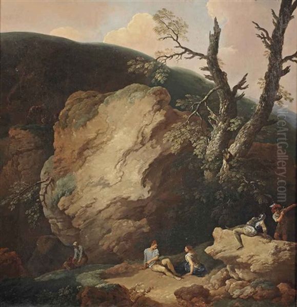 A Rocky Landscape With Soldiers And Other Figures Resting And Conversing - view 1