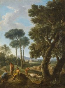 Goat Herders In An Italianate Landscape by Andrea Locatelli