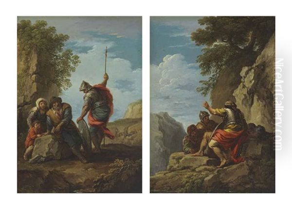 A Soldier With A Peasant Family In A Landscape (+ Soldiers In A Rocky Landscape; Pair) - view 1