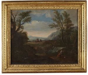 An Italianate Landscape With Figures Returning From The River