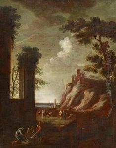 Italienische Landschaft Mit Figurenstaffage by Andrea Locatelli