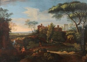 Italianate Landscape With Classical Figures Beside Ruins by Andrea Locatelli