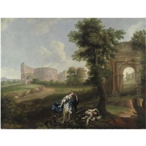 Paesaggio Romano Con Margherita Da Cortona Che Ritrova Il Corpo Dell'amante by Andrea Locatelli
