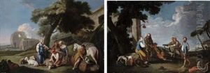 An Italianate Landscape With Shepherds And Their Flock With Other Workers At Rest Under A Tree, Ruins Beyond (+ Another; Pair)