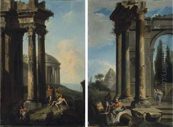 Paesaggio Con Rovine Antiche E Piramide (+ Paesaggio Con Tempio E Marina In Lontananza; 2 Works) - view 1