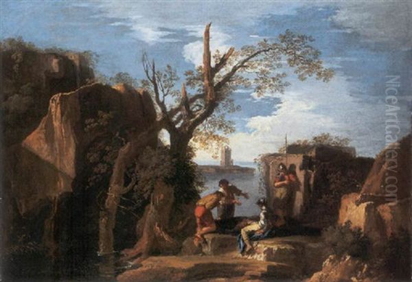 A Rocky Coastal Landscape With Soldiers And Peasants - view 1