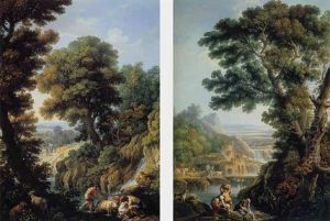 A Landscape In Latium With Shepherds And A Flock At The Crossing Of A River by Andrea Locatelli
