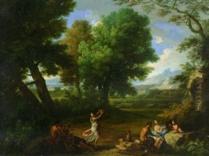 Nymohs And Satyrs In A Wooded Landscape