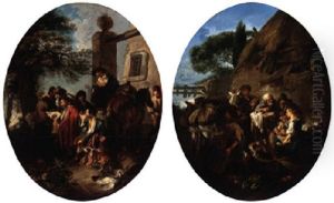 A Hunting Party Resting With Their Game Before A House by Andrea Locatelli