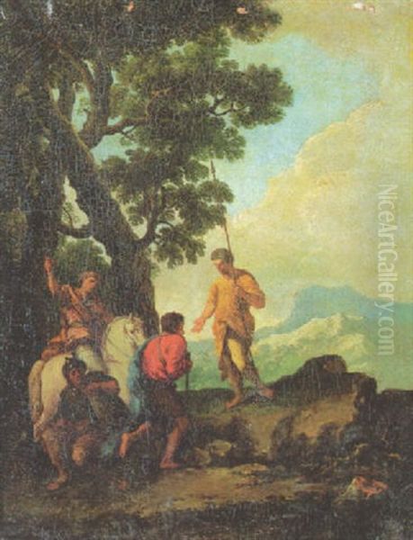 Soldiers Resting By A Tree, A Mountainous Landscape Beyond - view 1