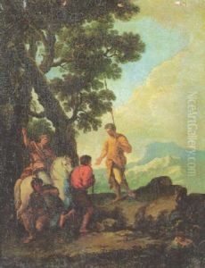 Soldiers Resting By A Tree, A Mountainous Landscape Beyond Soldiers Resting By A Tree, A Mountainous Landscape Beyond