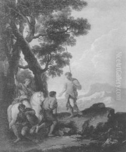 Travellers And Soldiers On A Hill Bluff