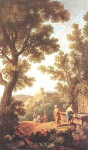 Arkadische Landschaft Mit Figuren An Einem Brunnen Und Turm Auf Einem Berg by Andrea Locatelli